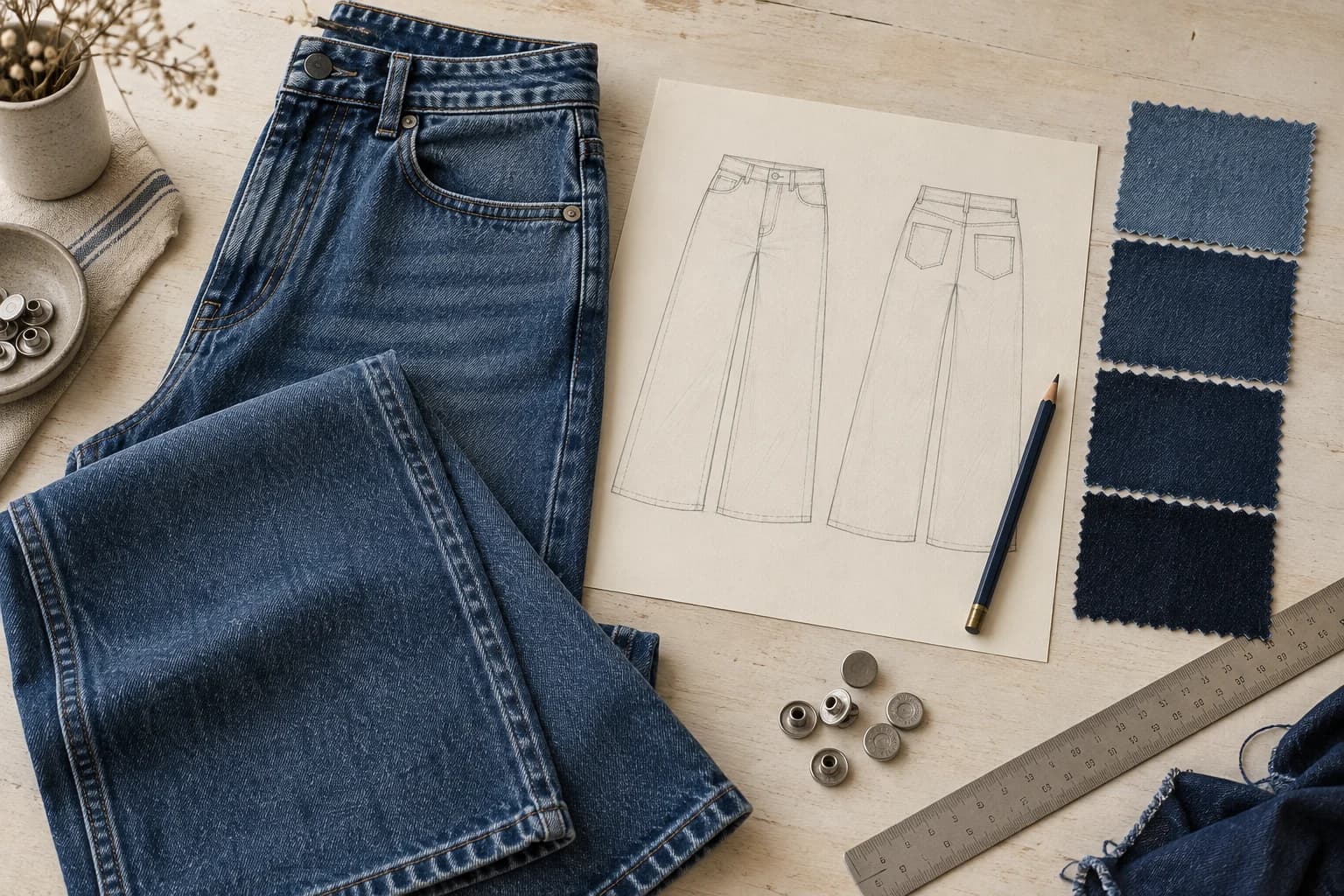 Illustration of denim design references and project documentation