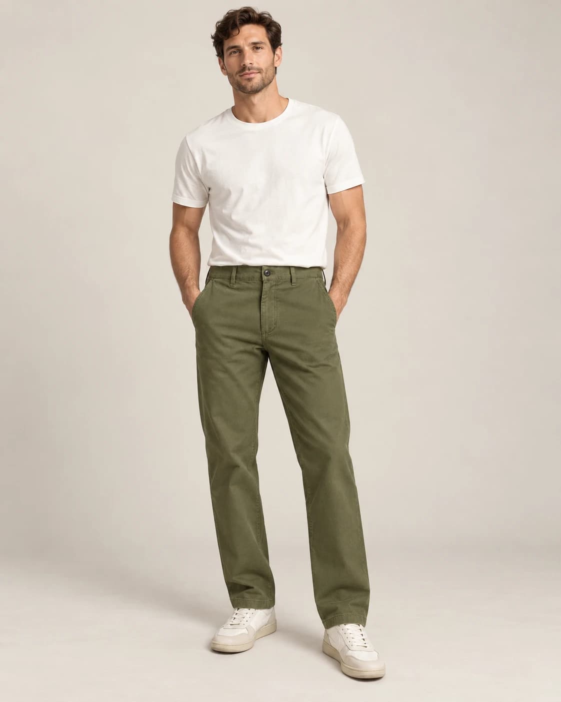 Men's Olive Twill Chinos · AI custom design visualization