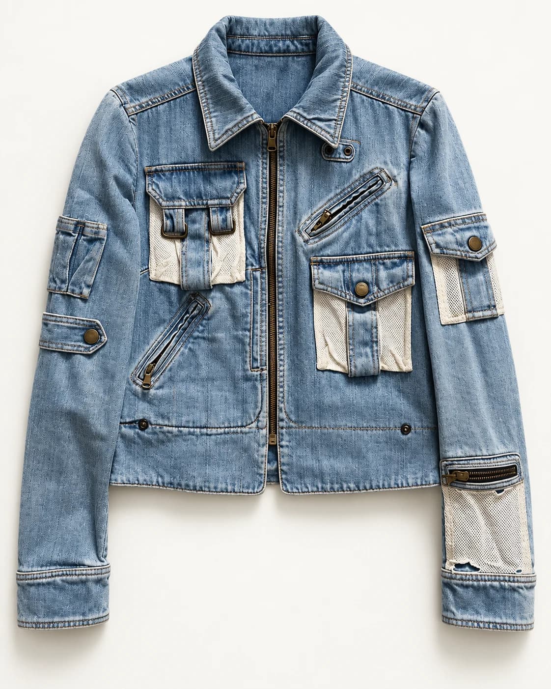 Blue Mesh Pocket Utility Denim Jacket · AI custom design visualization