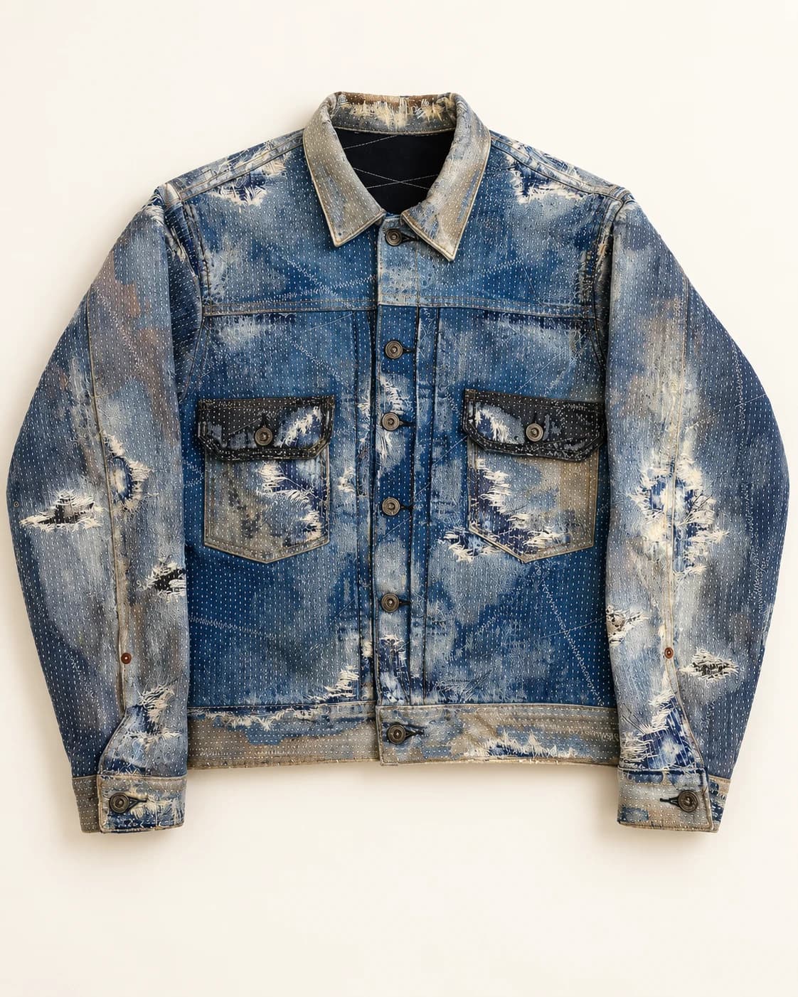 Vintage Sashiko Repair Denim Jacket · AI custom design visualization