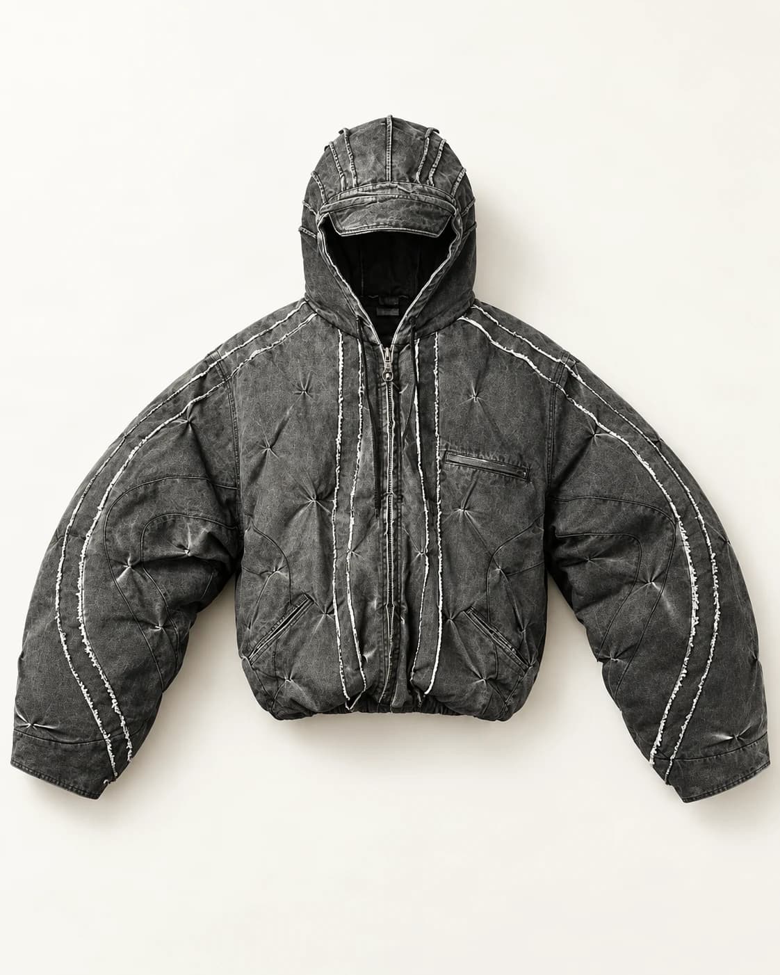 Charcoal Sculptural Quilted Denim Jacket · AI custom design visualization