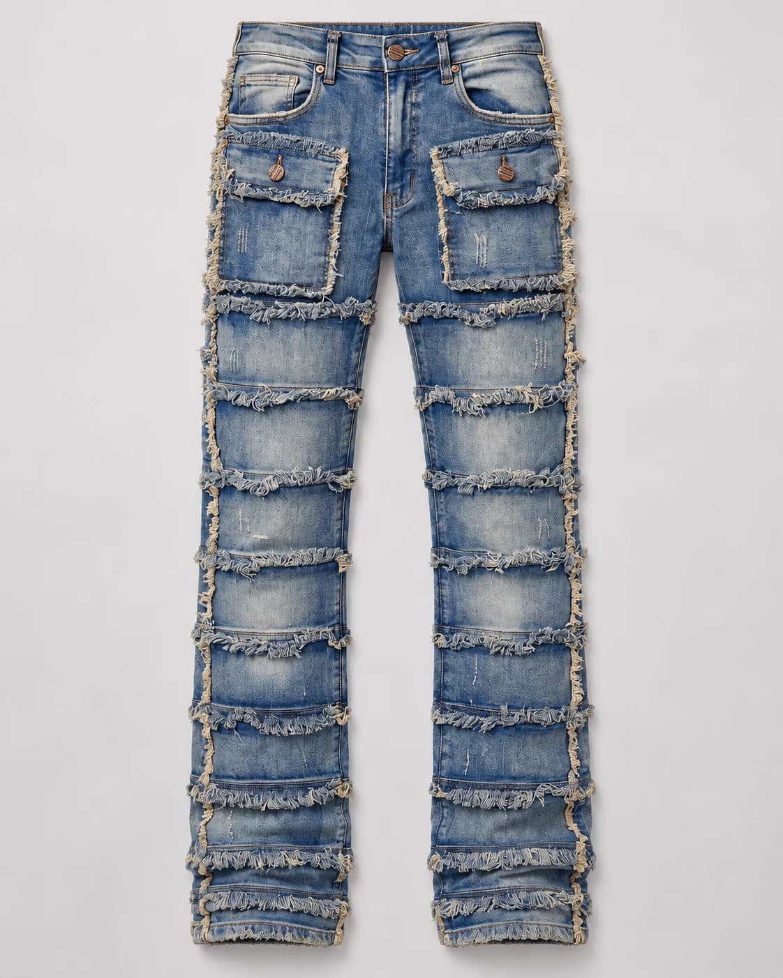 Allover Fringed Panel Straight Jeans · AI custom design visualization
