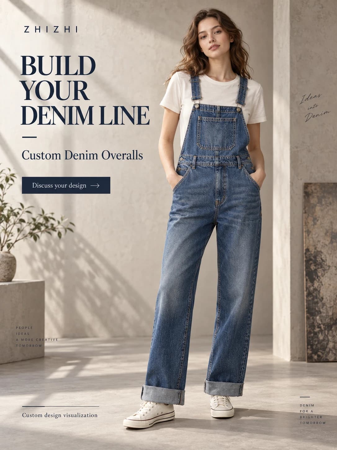 Women's Mid Blue Straight-Leg Denim Overalls — Custom Enquiry · AI custom design visualization