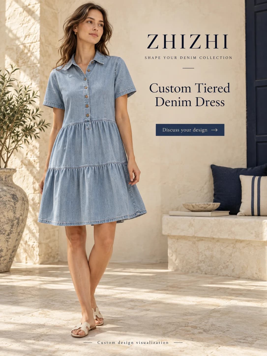 Custom Women’s Tiered Denim Shirt Dress · AI custom design visualization