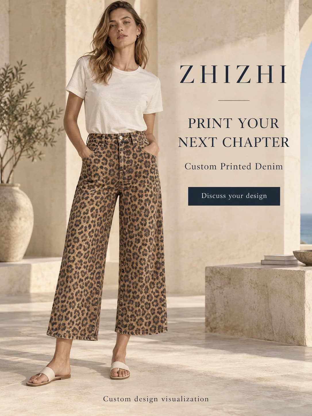 Custom Women’s Leopard Wide-Leg Jeans · AI custom design visualization