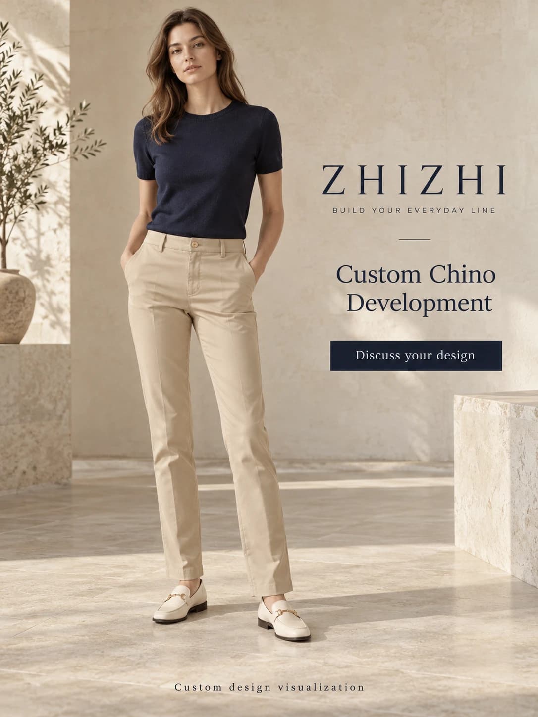 Custom Women’s Straight-Leg Twill Chinos · AI custom design visualization