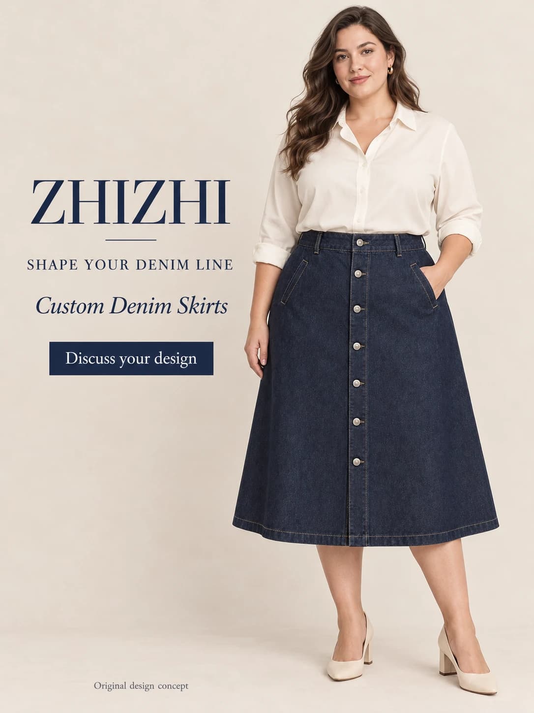 Custom Women’s Plus-Size Button-Front Denim Midi Skirt · AI custom design visualization