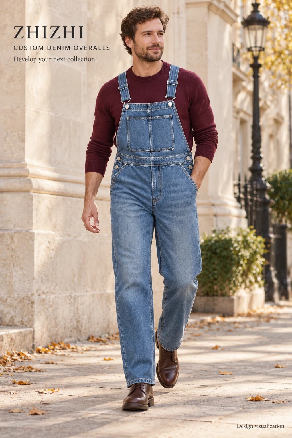Custom Men's Blue Straight-Leg Denim Overalls · AI custom design visualization