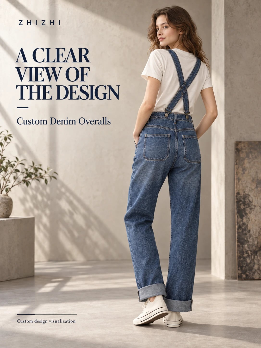 Rear design concept with crossed straps and patch pockets — custom design visualization