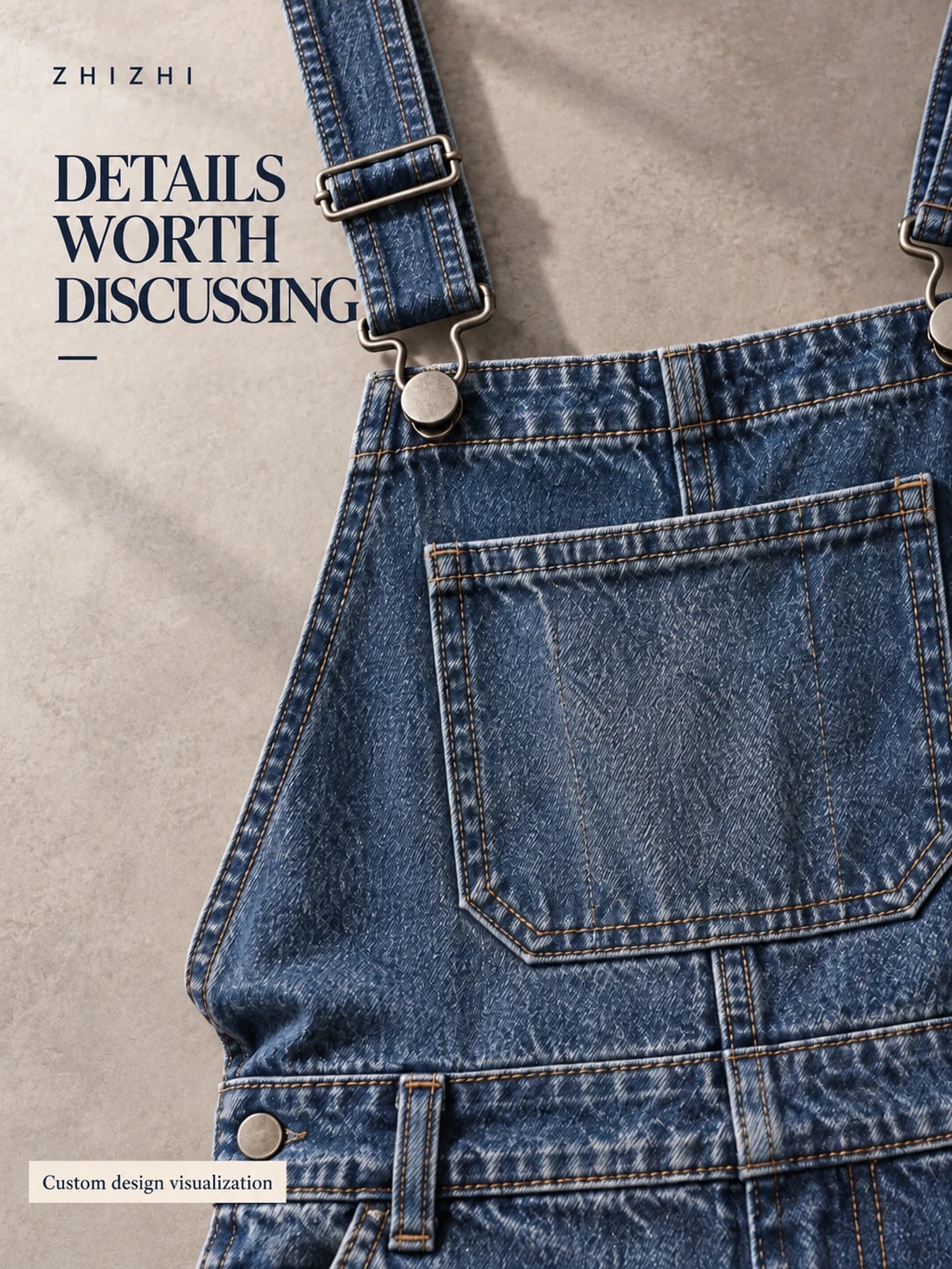 Proposed bib pocket, buckle and stitching details — custom design visualization