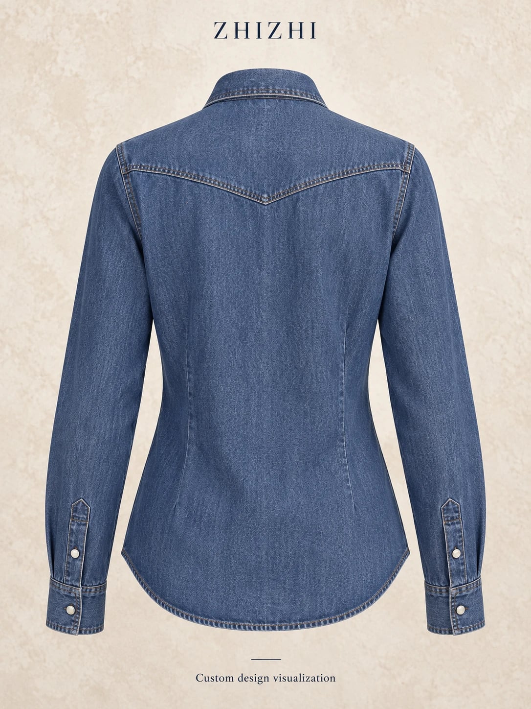 Proposed rear yoke and curved hem of denim shirt — custom design visualization