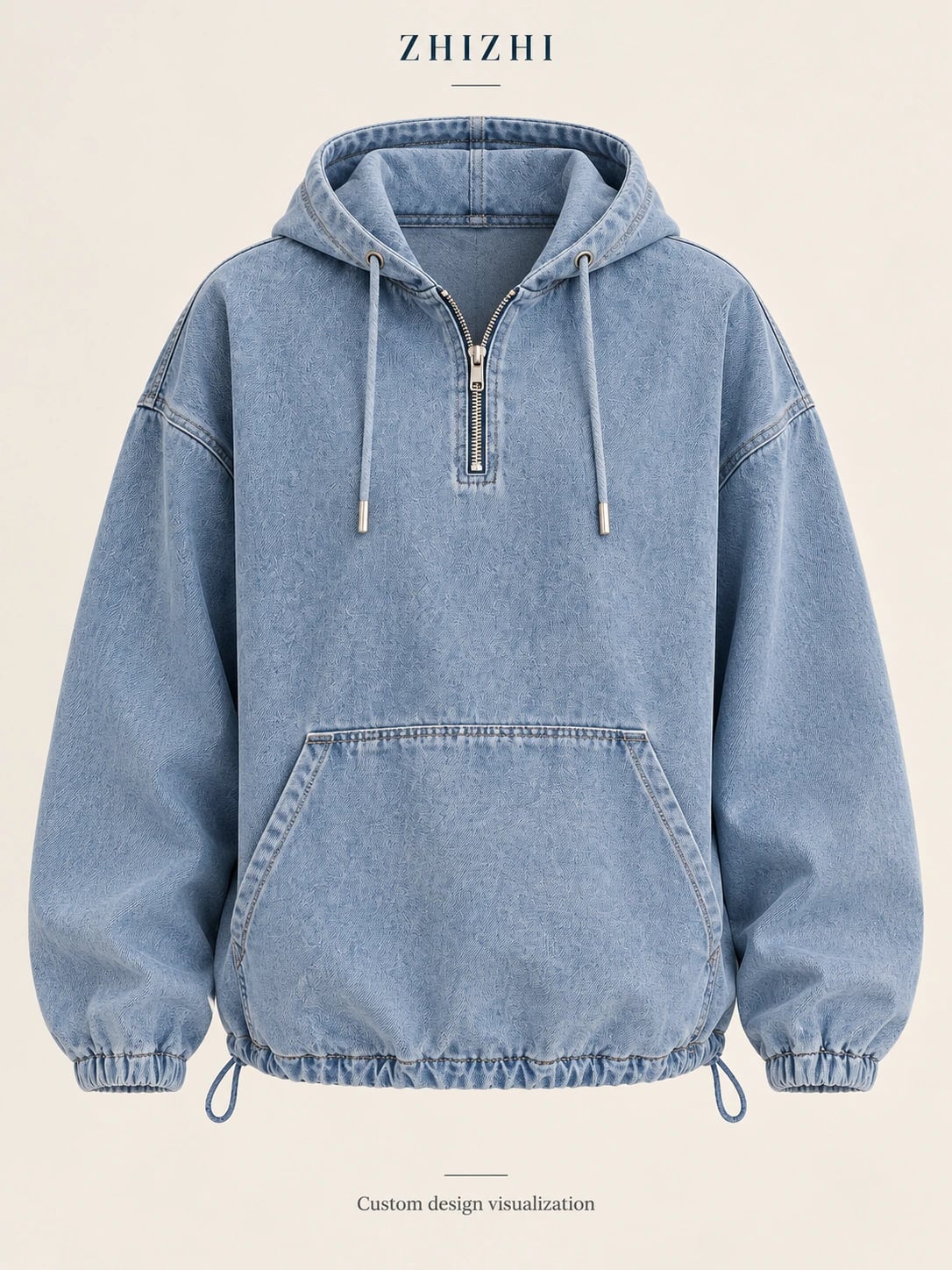 Front silhouette reference — hoodie-halfzip — custom design visualization