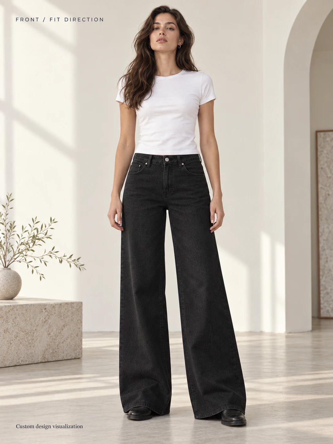 Women's Black Mid-Rise Wide-Leg Jeans for Custom Development — front — custom design visualization