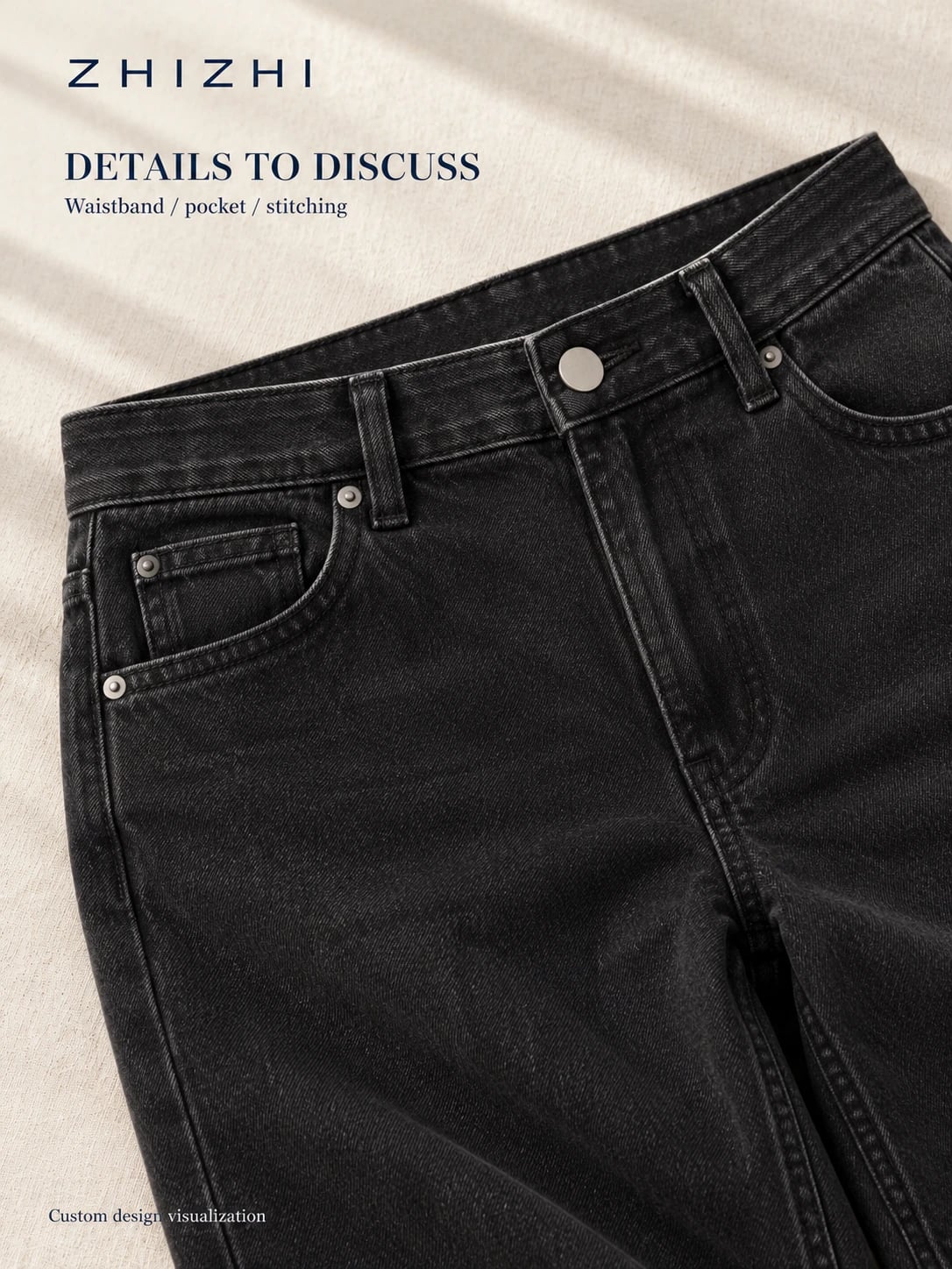 Women's Black Mid-Rise Wide-Leg Jeans for Custom Development — detail — custom design visualization