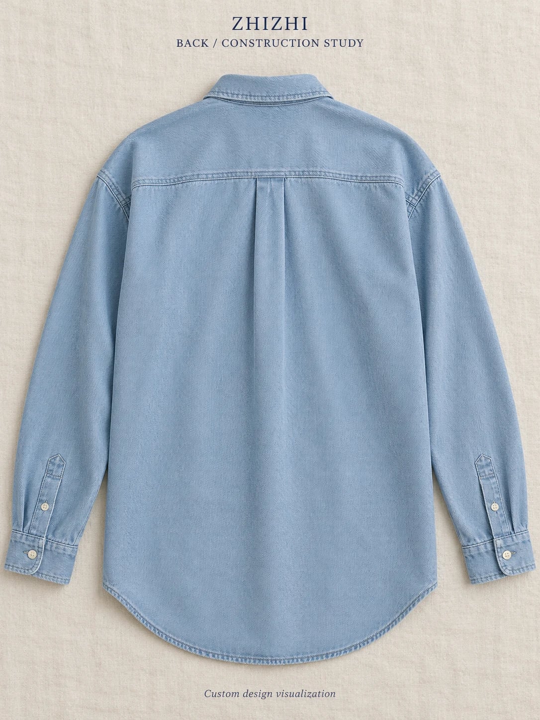 Women's Light Blue Oversized Single-Pocket Denim Shirt Development — back — custom design visualization