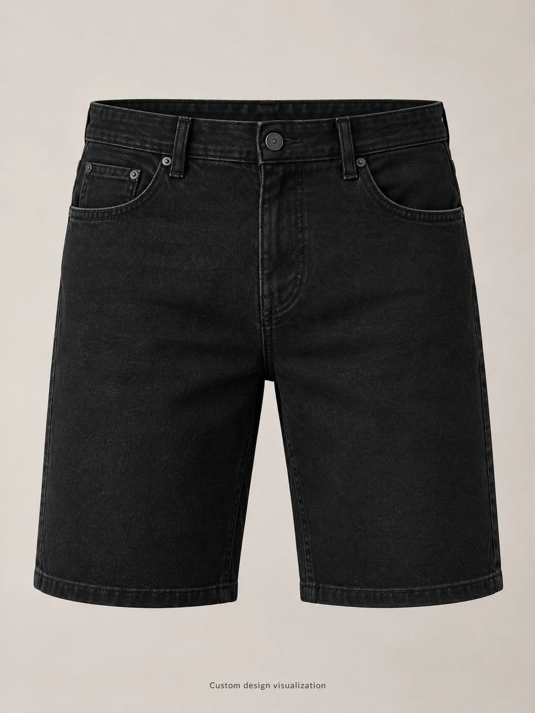 Men’s Black Relaxed Five-Pocket Denim Shorts Development — front — custom design visualization