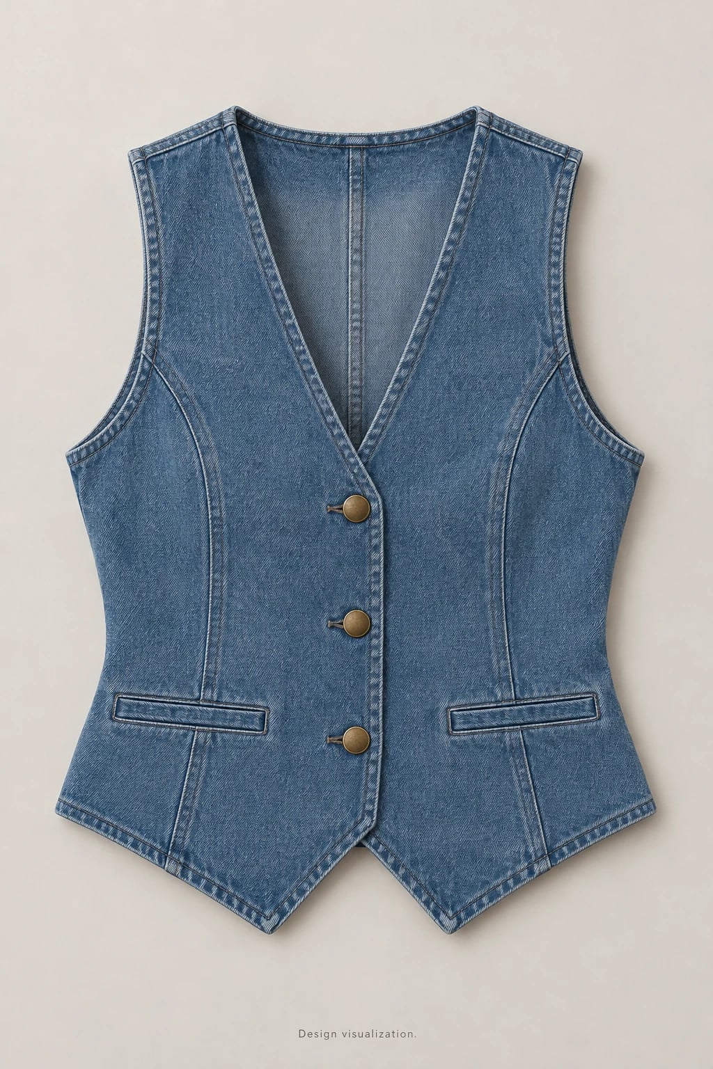 Custom Women's Blue V-Neck Fitted Denim Vest — front — custom design visualization