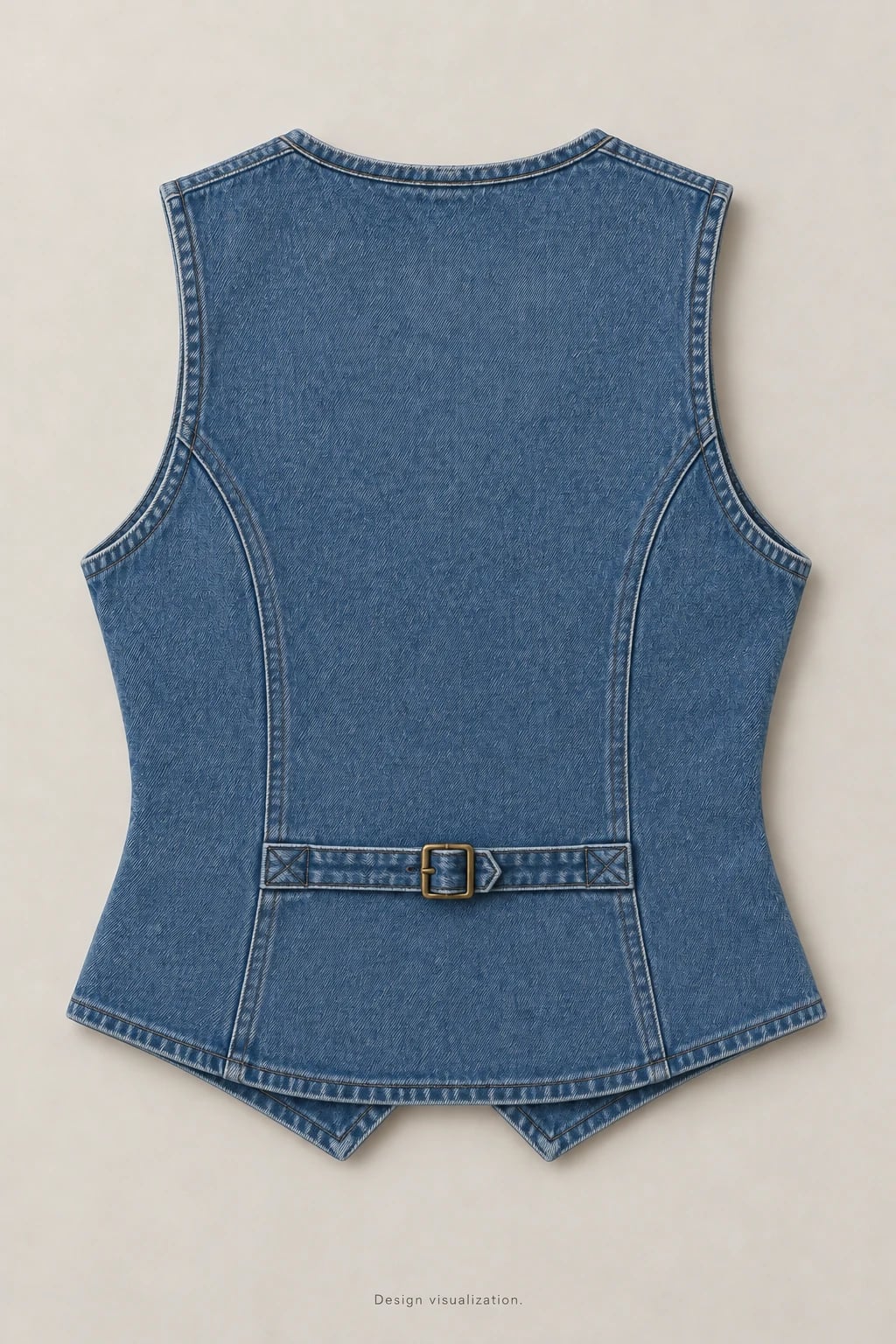Custom Women's Blue V-Neck Fitted Denim Vest — back — custom design visualization