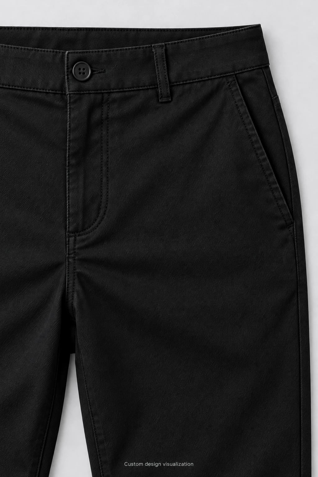 Custom Men's Black Tapered Twill Chinos — detail — custom design visualization
