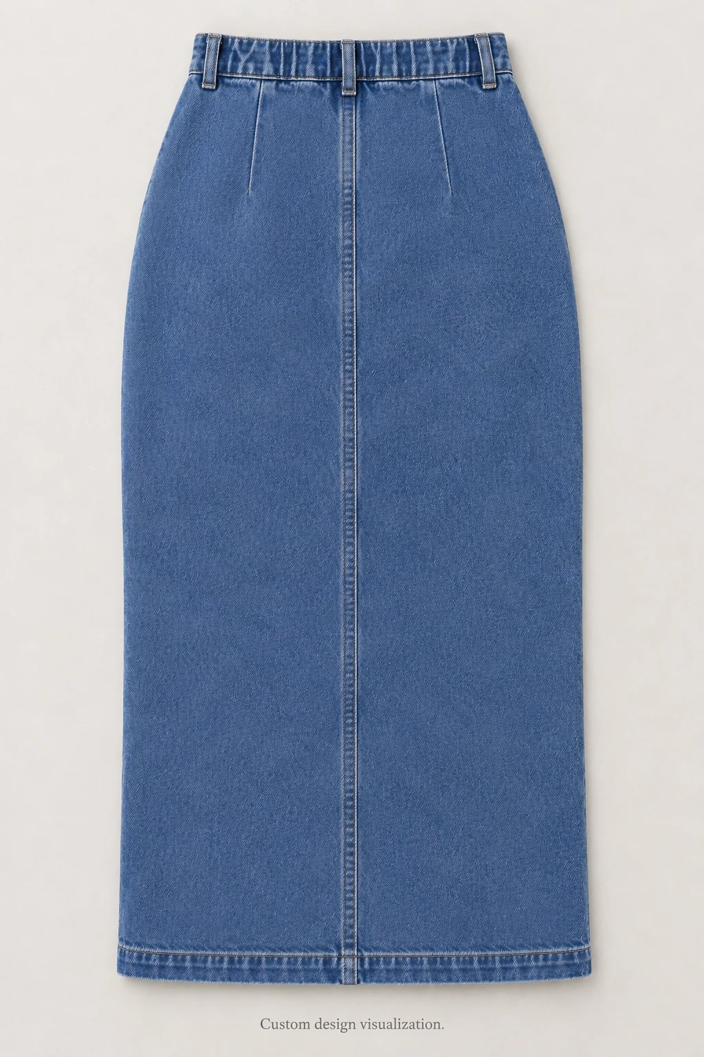 Custom Women's Blue Button-Front Denim Midi Skirt — back — custom design visualization