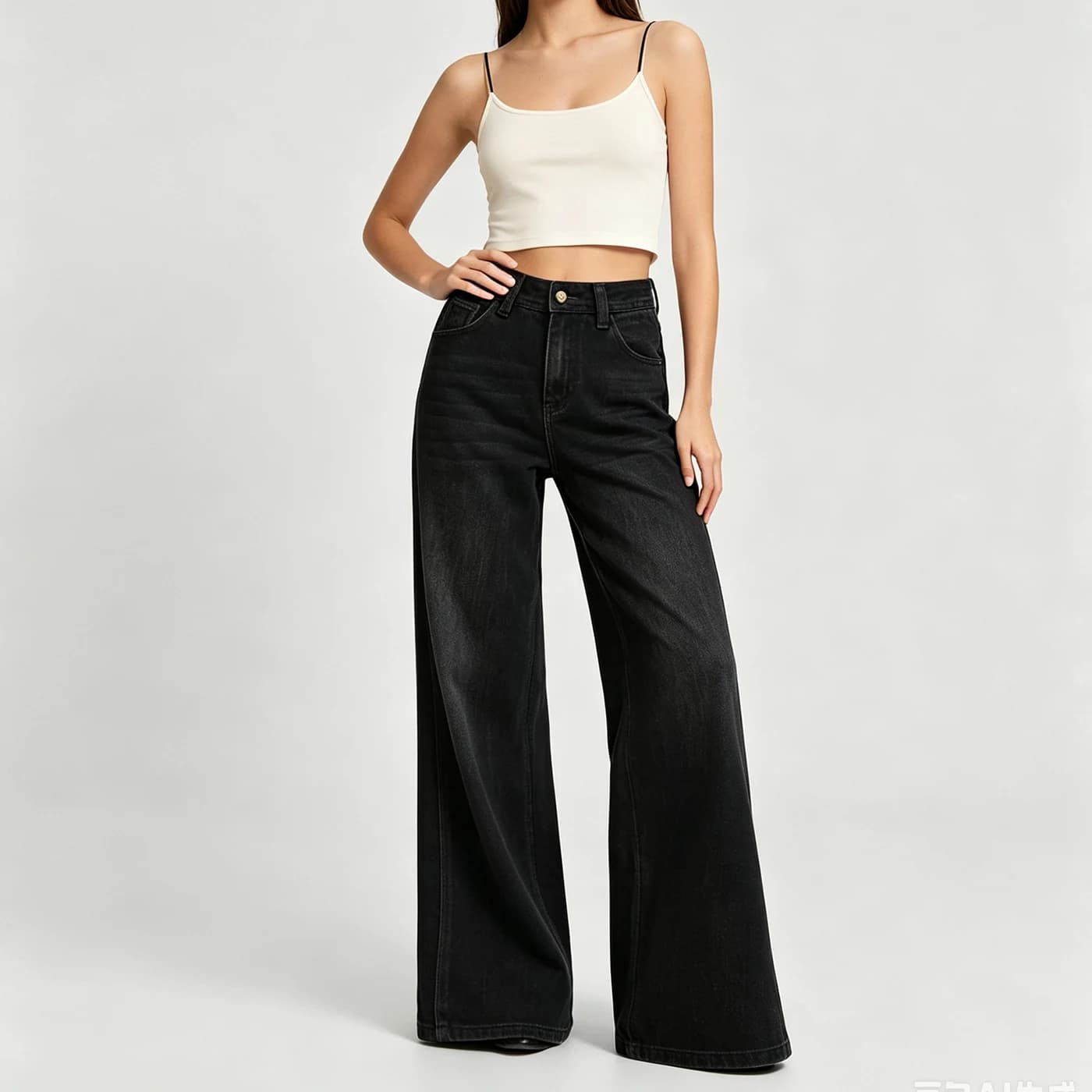 Women's Non-Stretch Wide Leg Jeans High Waist Vintage 3D Side Seam Embroidery