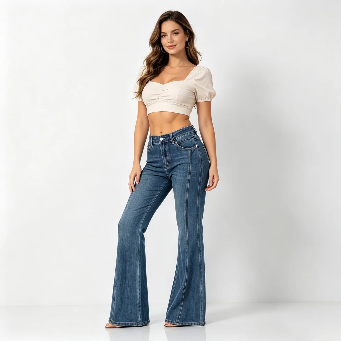 Stretch Straight Bootcut Jeans High Waist Loose Denim Long Pants