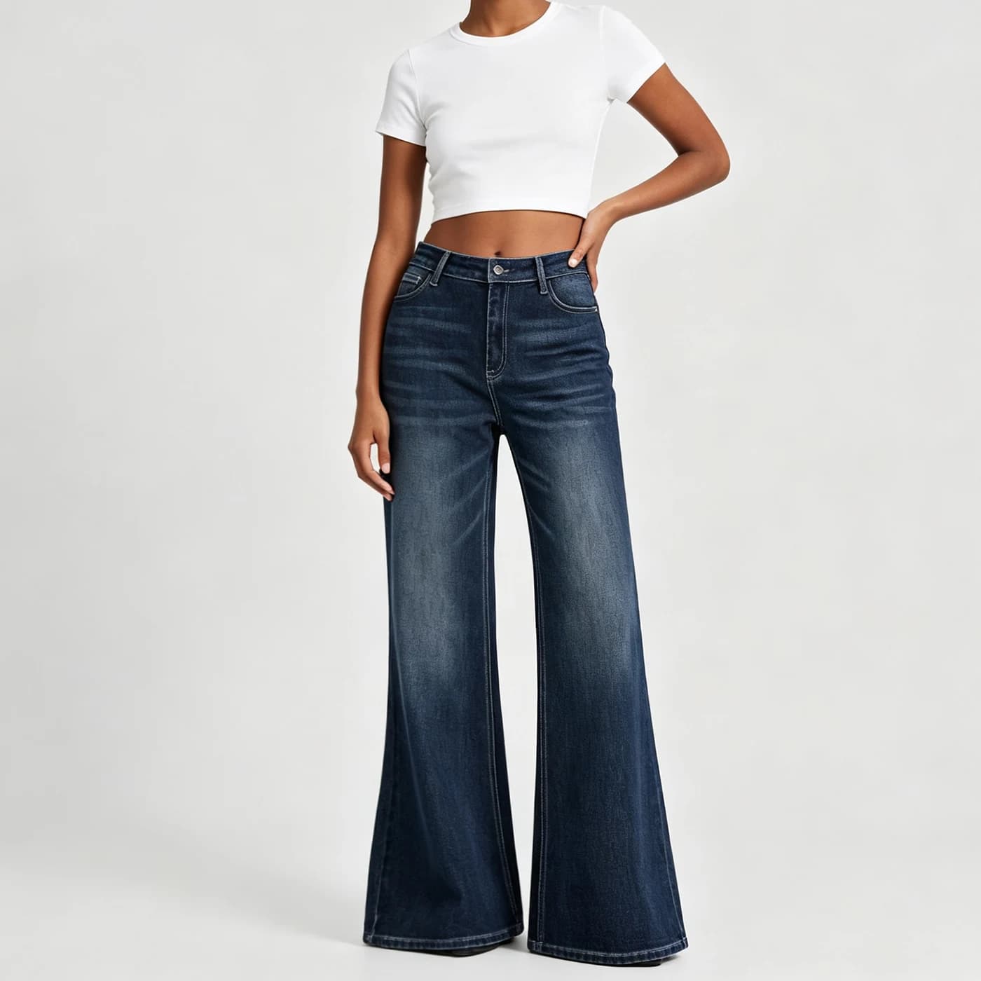 Stretch Flared Jeans High Waist Loose Denim Long Pants