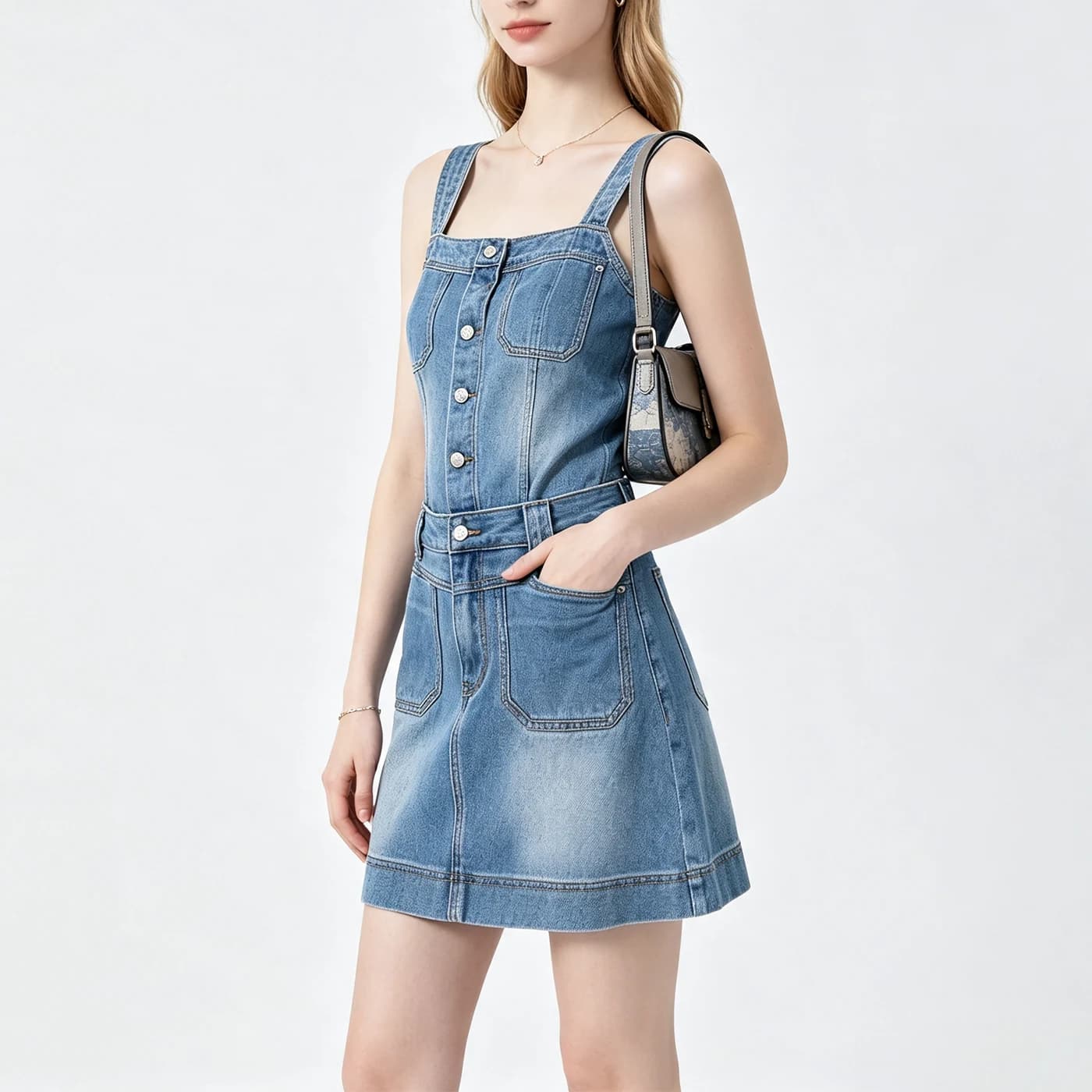 Women's Non-Stretch Denim Cargo Mini Skirt High Waist Washed