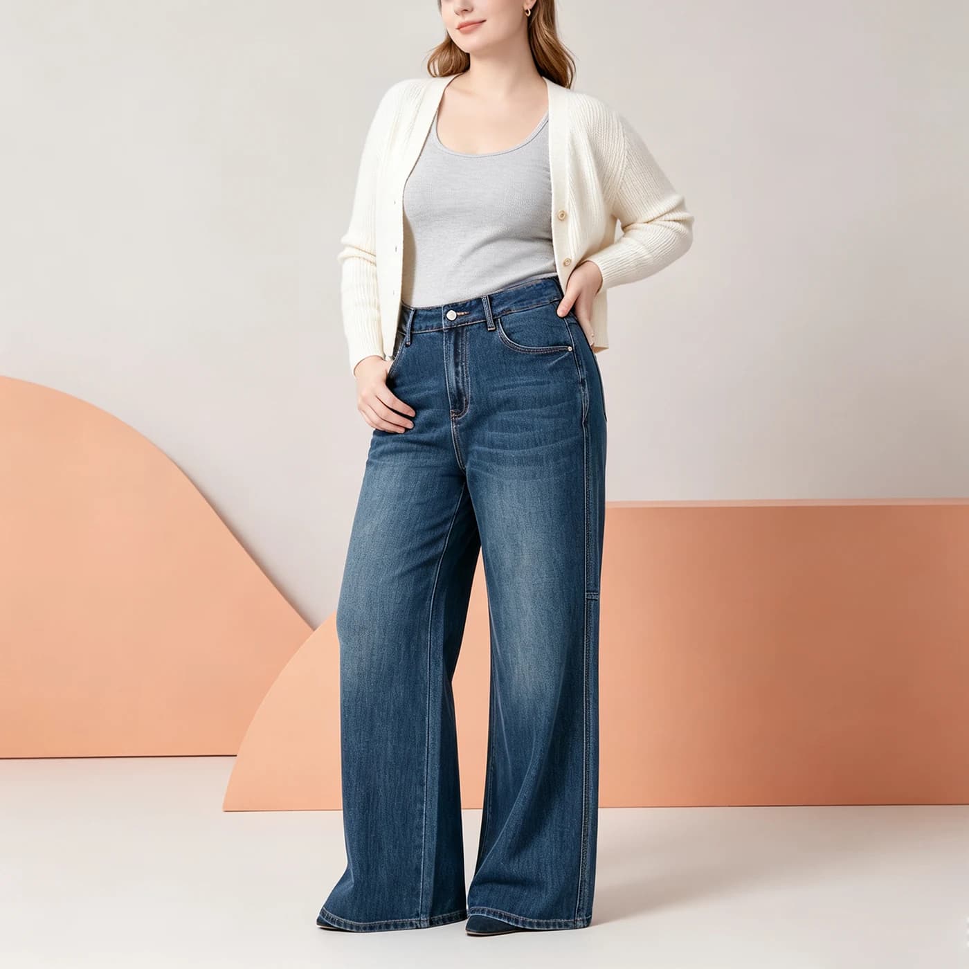 Women's Stretch Straight Leg Jeans Blue Loose Denim Pants