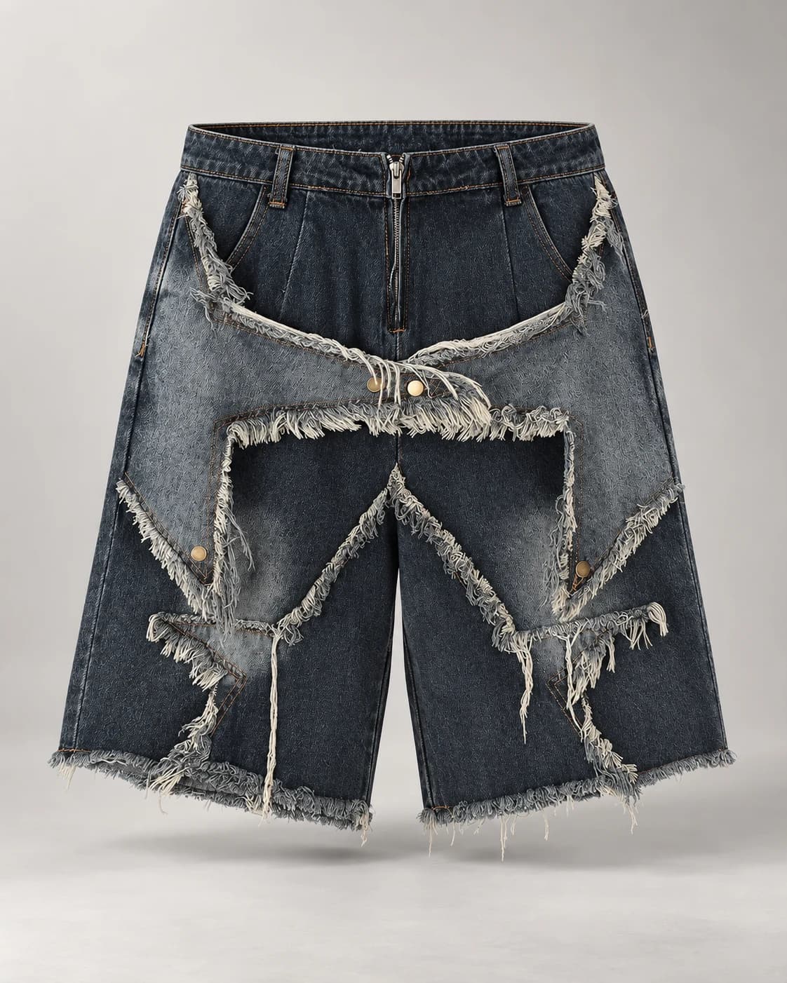 Dark Blue Raw Edge Panel Shorts · AI custom design visualization