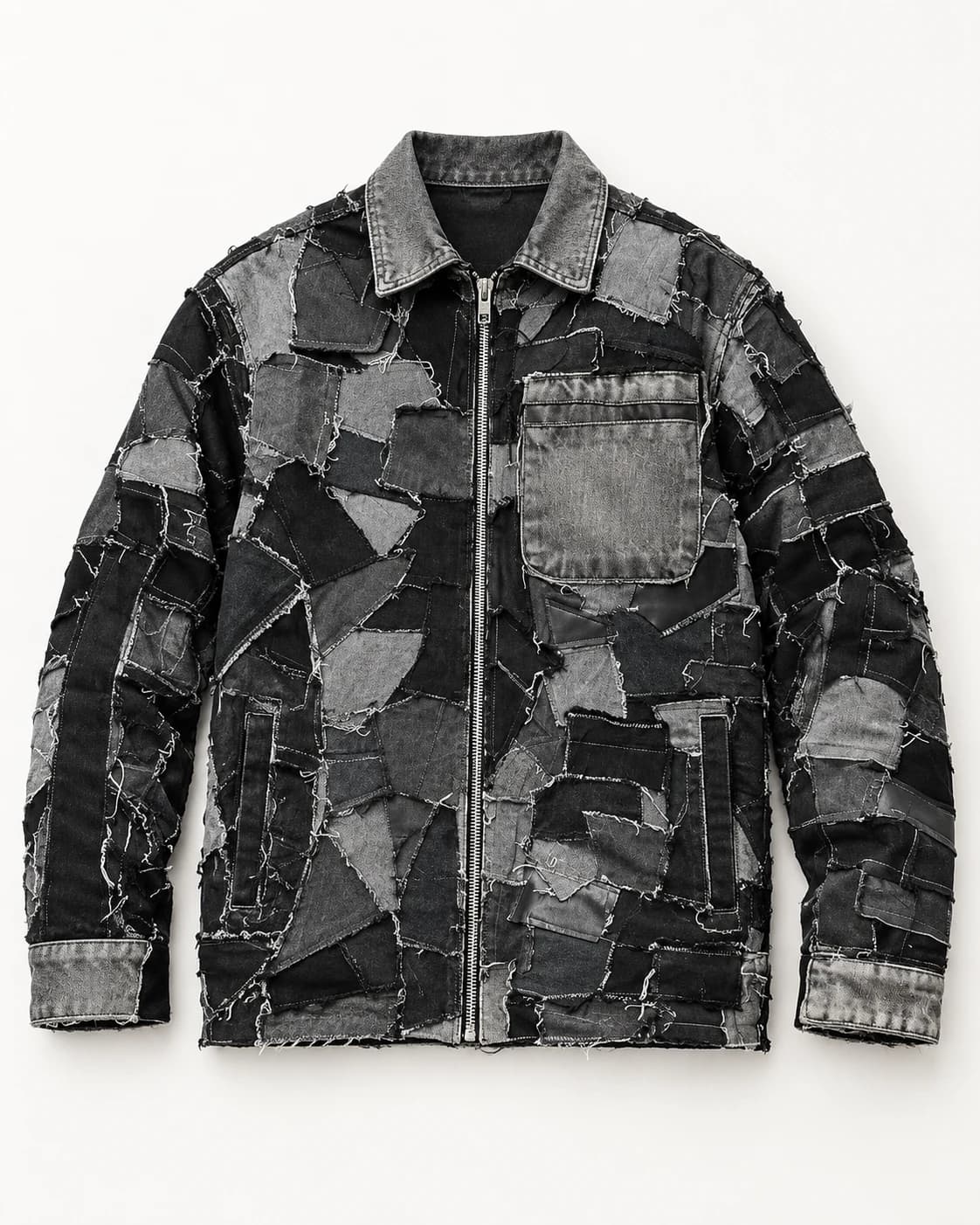 Black Grey Irregular Patchwork Denim Jacket · AI custom design visualization