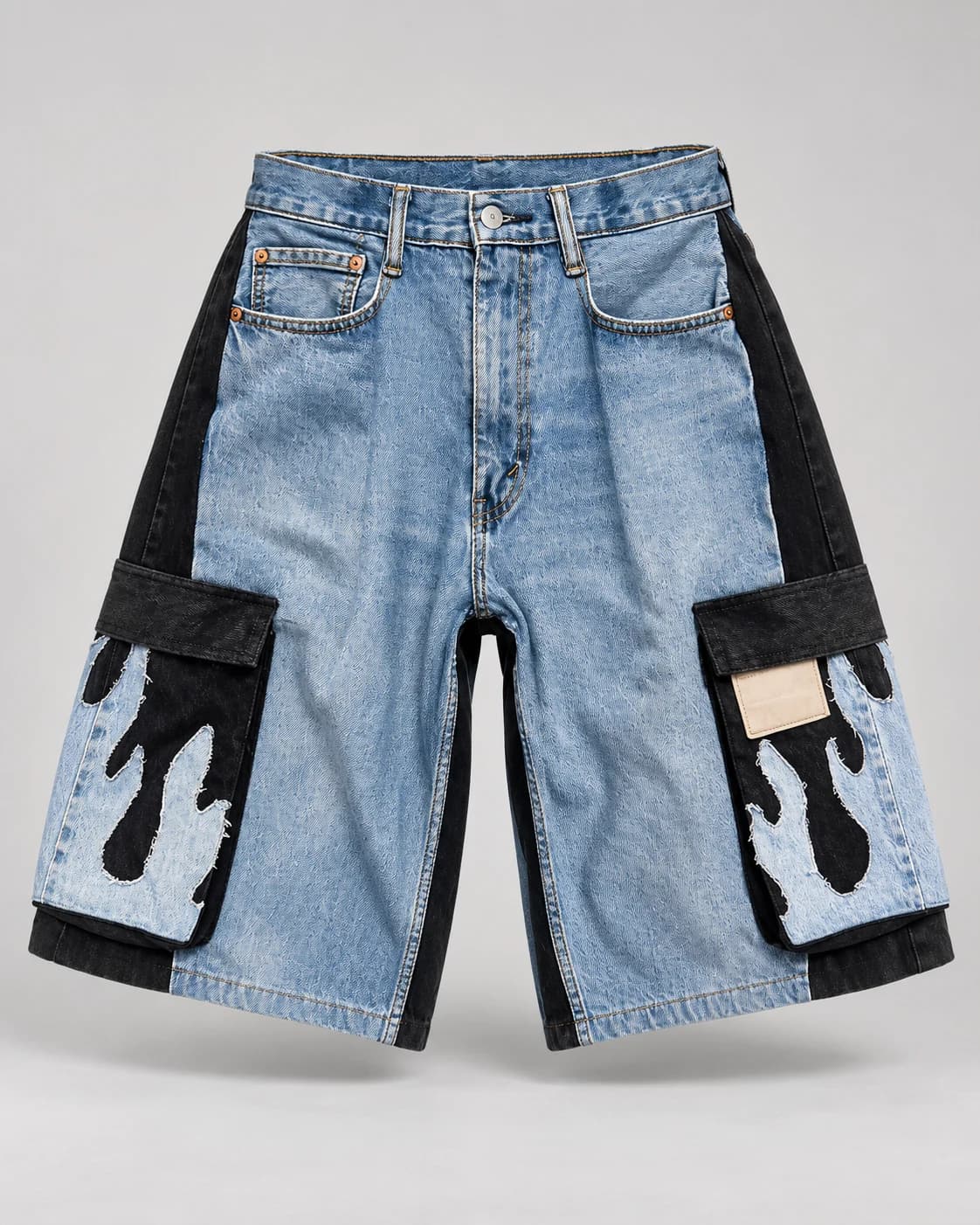 Blue Black Flame Pocket Cargo Shorts · AI custom design visualization