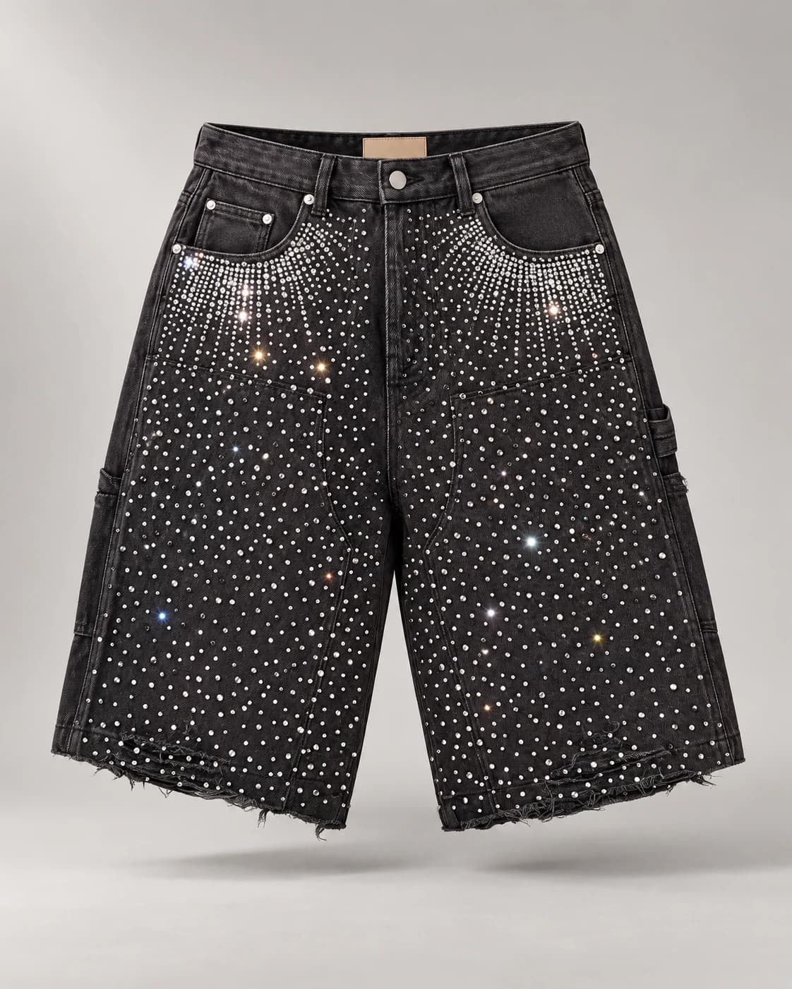 Dark Rhinestone Gradient Shorts · AI custom design visualization