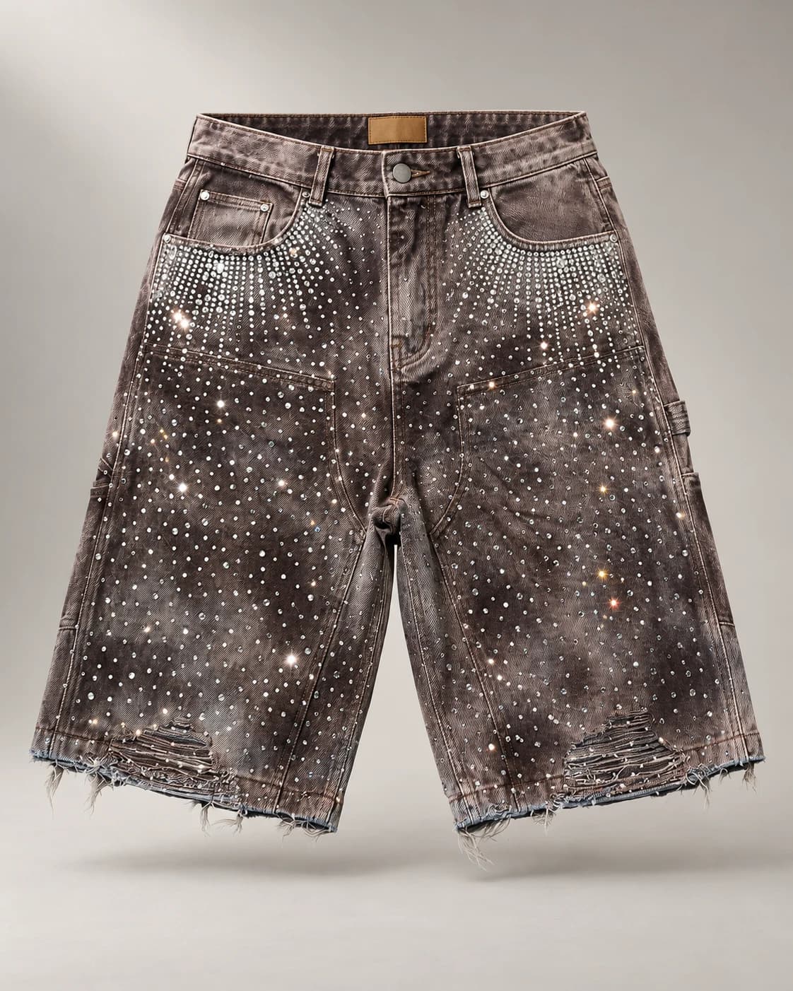 Grey Brown Rhinestone Utility Shorts · AI custom design visualization