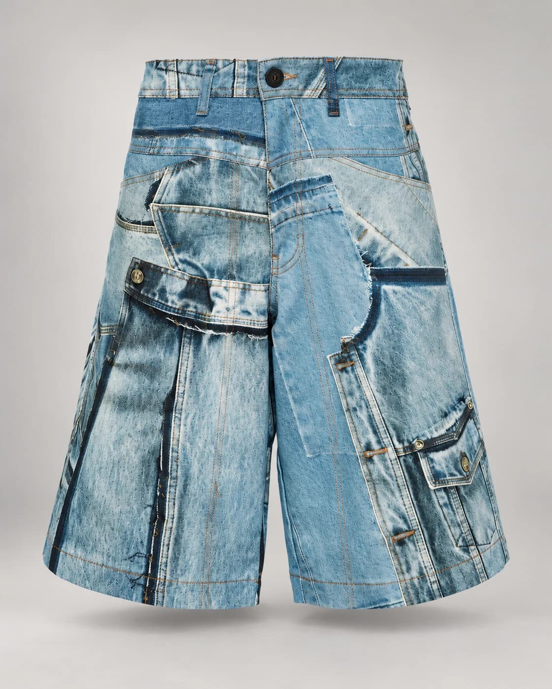Light Blue Patchwork Cargo Shorts · AI custom design visualization
