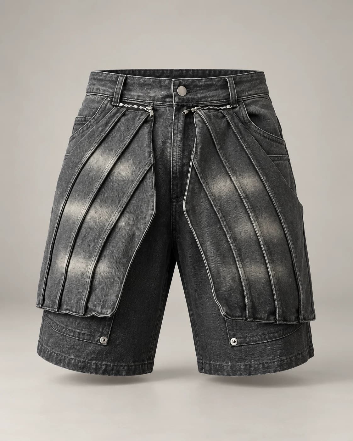 Grey Adjustable Panel Denim Shorts · AI custom design visualization