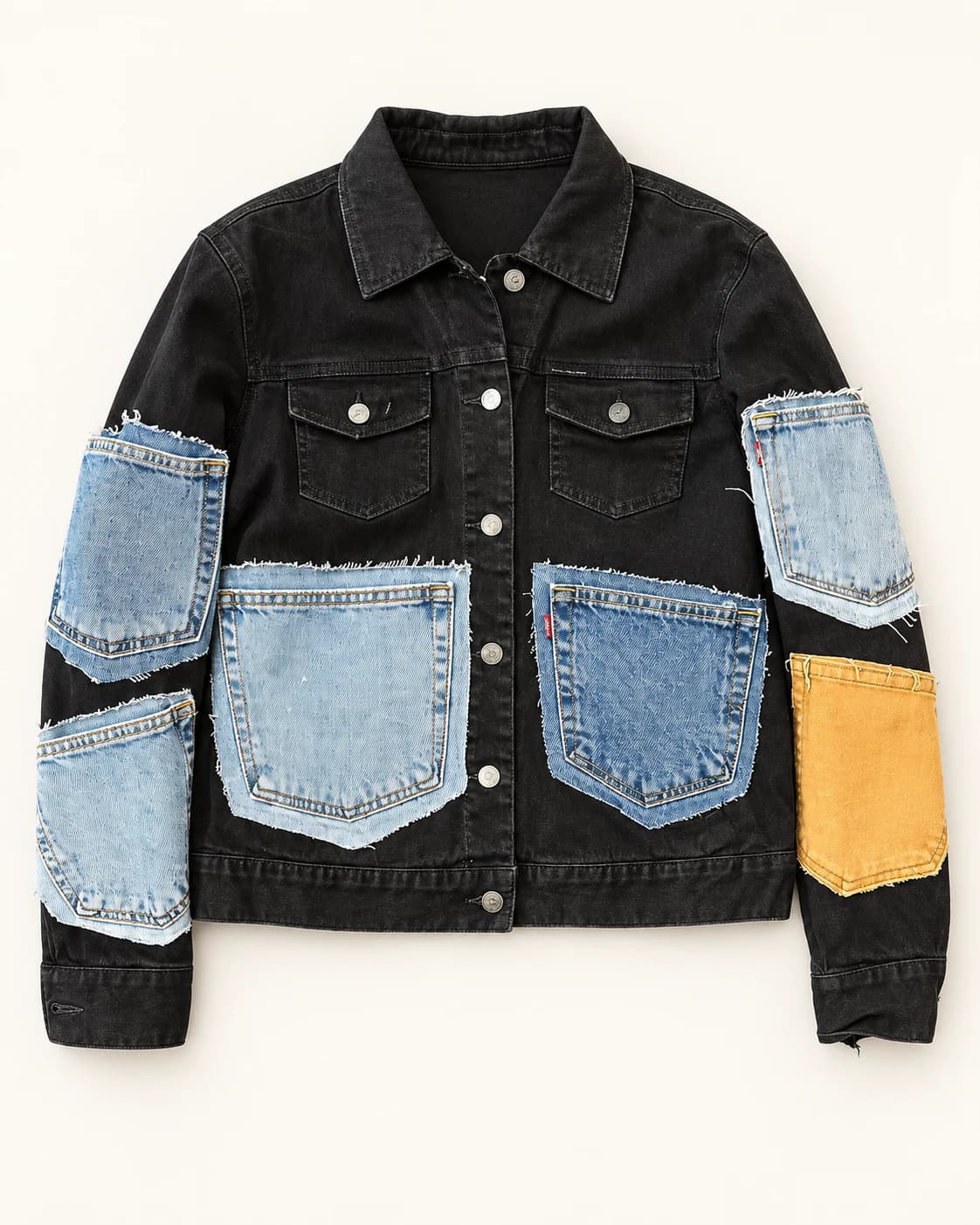 Black Contrast Pocket Denim Jacket · AI custom design visualization