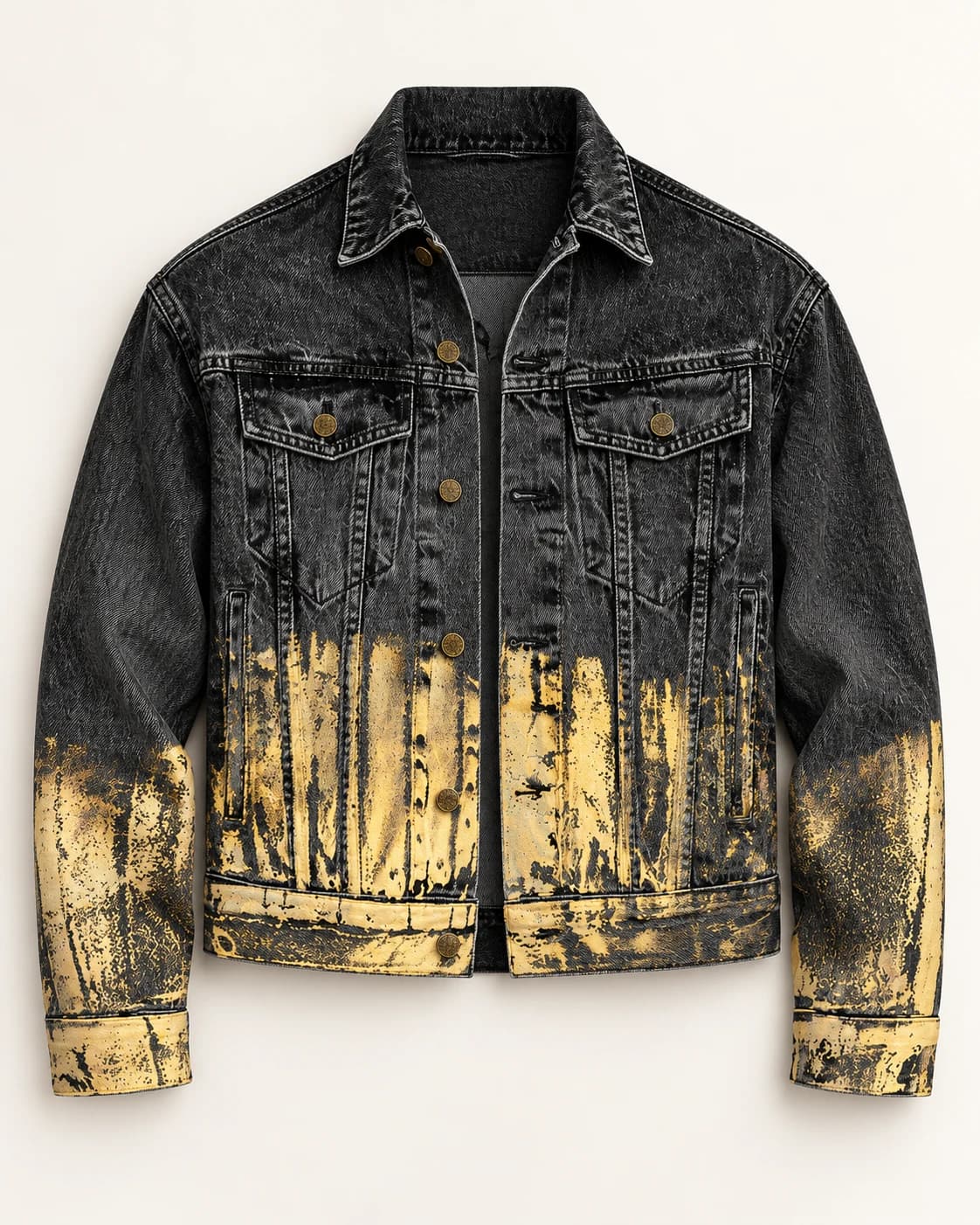 Black Gold Foil Denim Jacket · AI custom design visualization