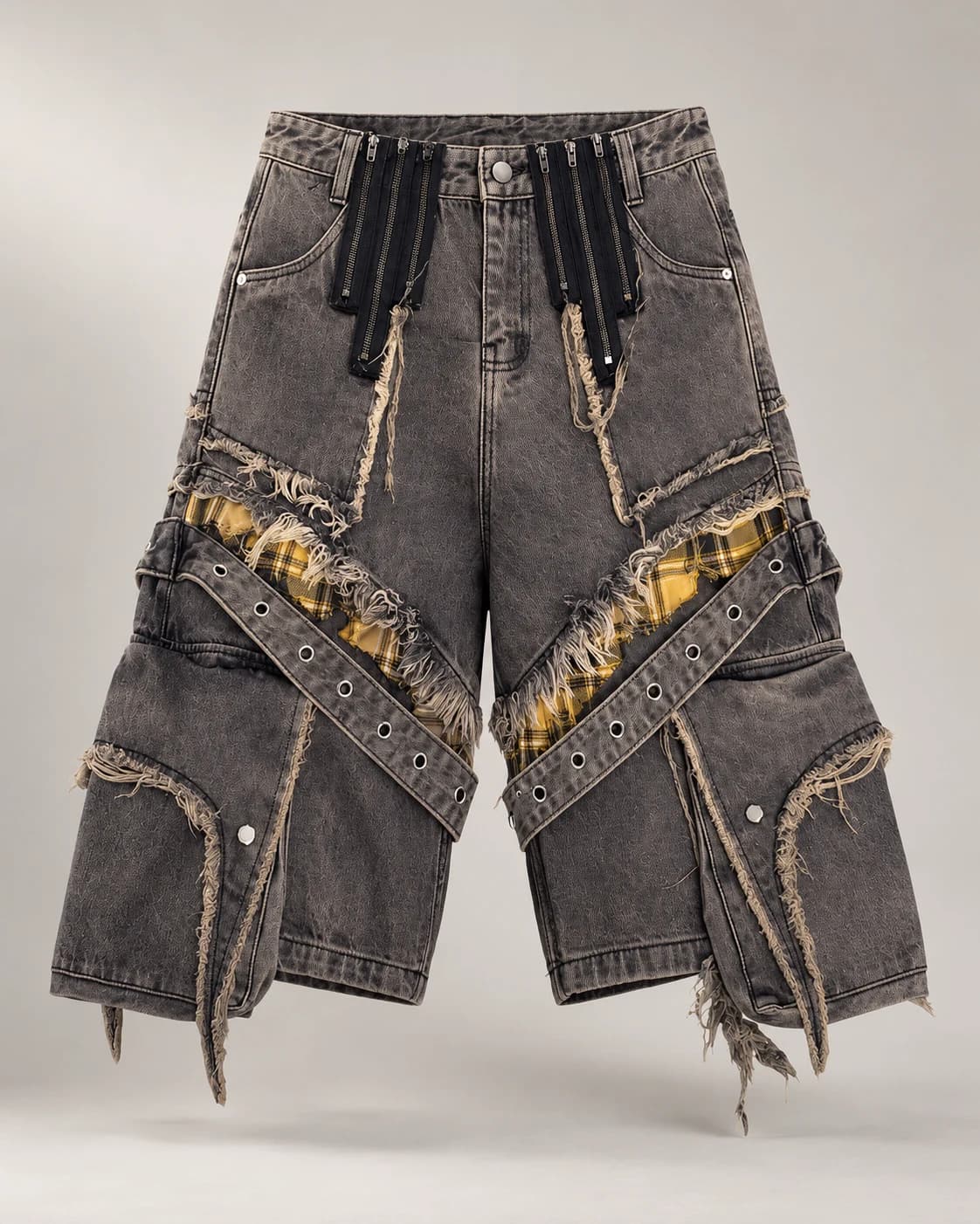 Grey Brown Studded Plaid Shorts · AI custom design visualization