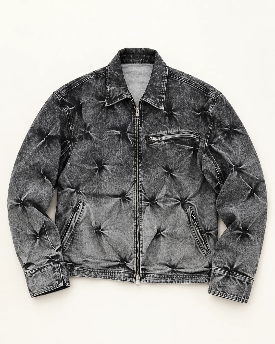 Charcoal Pinched Denim Zip Jacket · AI custom design visualization