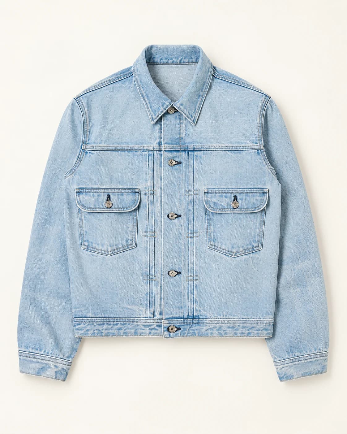 Light Blue Bleach-Washed Denim Jacket · AI custom design visualization