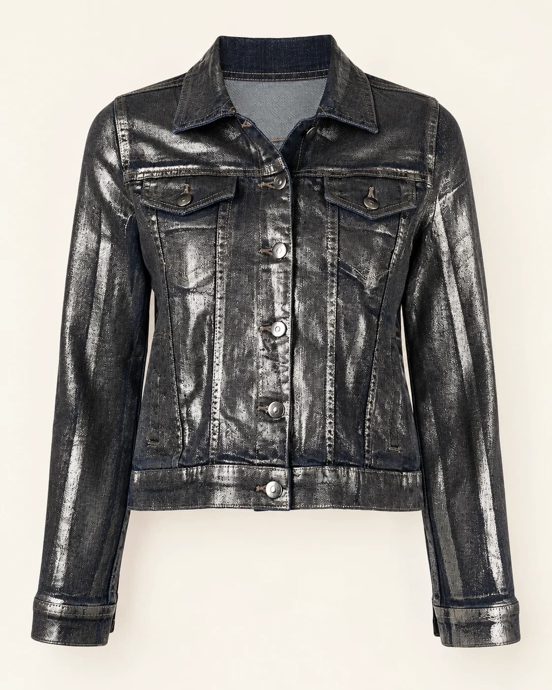 Black and Silver Brushed Denim Jacket · AI custom design visualization