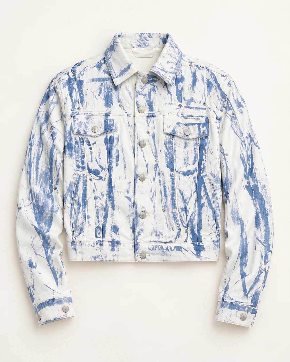 White and Blue Bleach-Washed Denim Jacket · AI custom design visualization