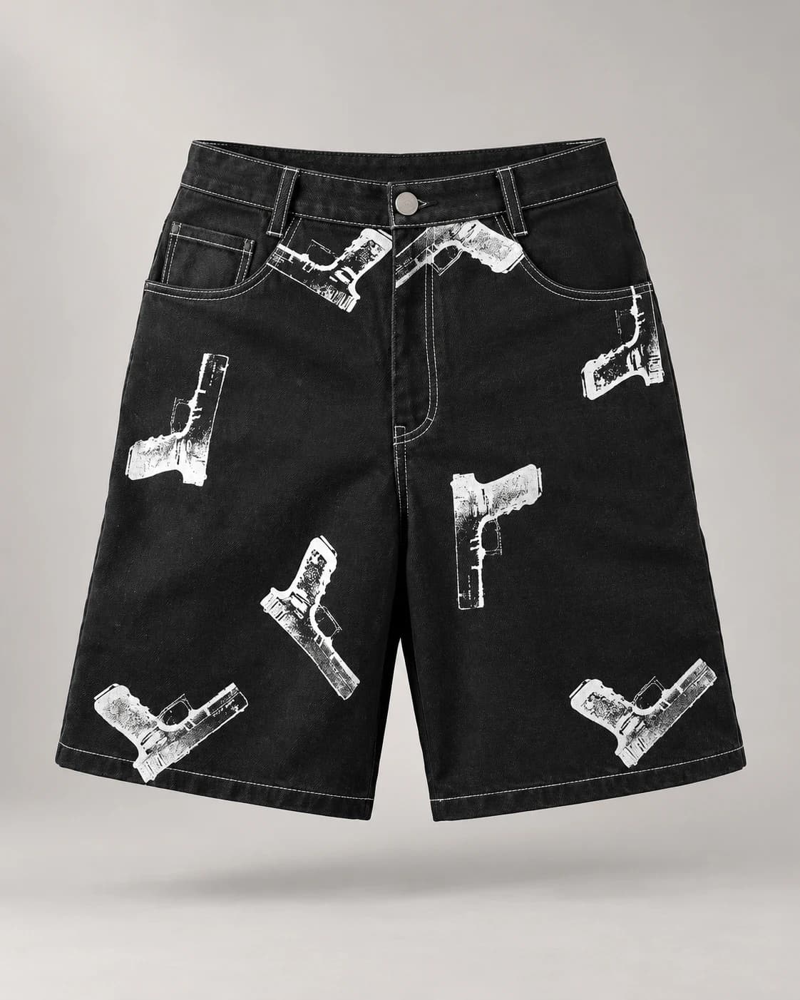 Black White Graphic Denim Shorts · AI custom design visualization