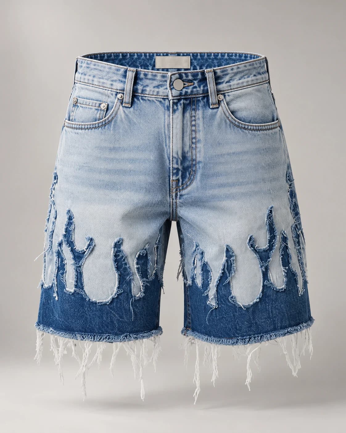 Light Blue Two-Tone Frayed Shorts · AI custom design visualization