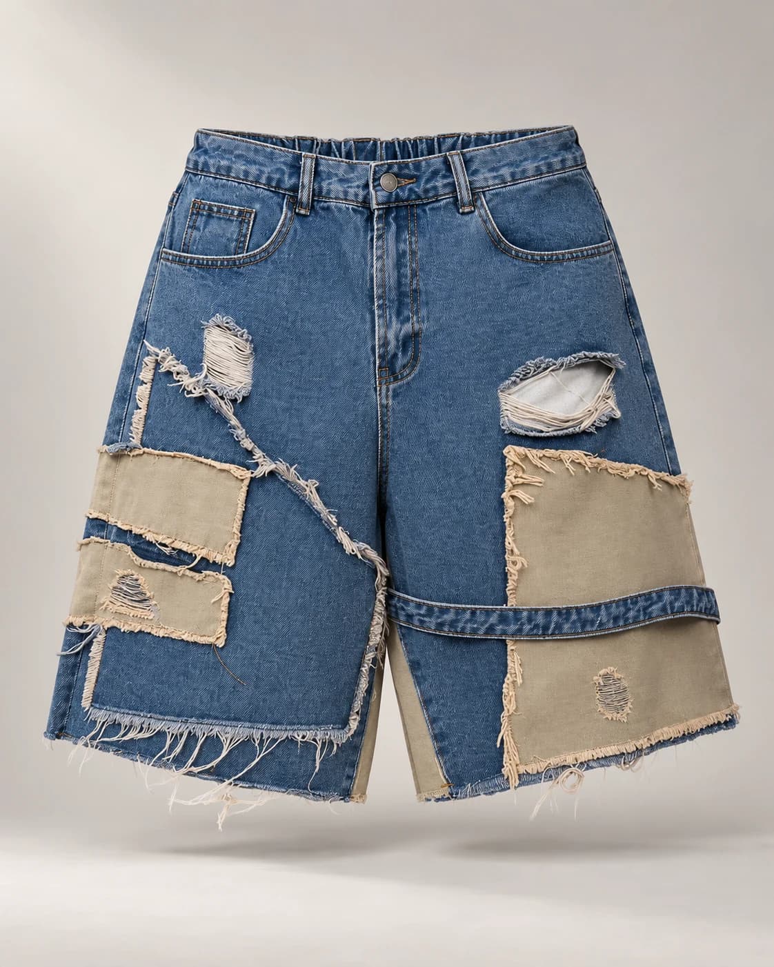 Blue Khaki Patchwork Denim Shorts · AI custom design visualization