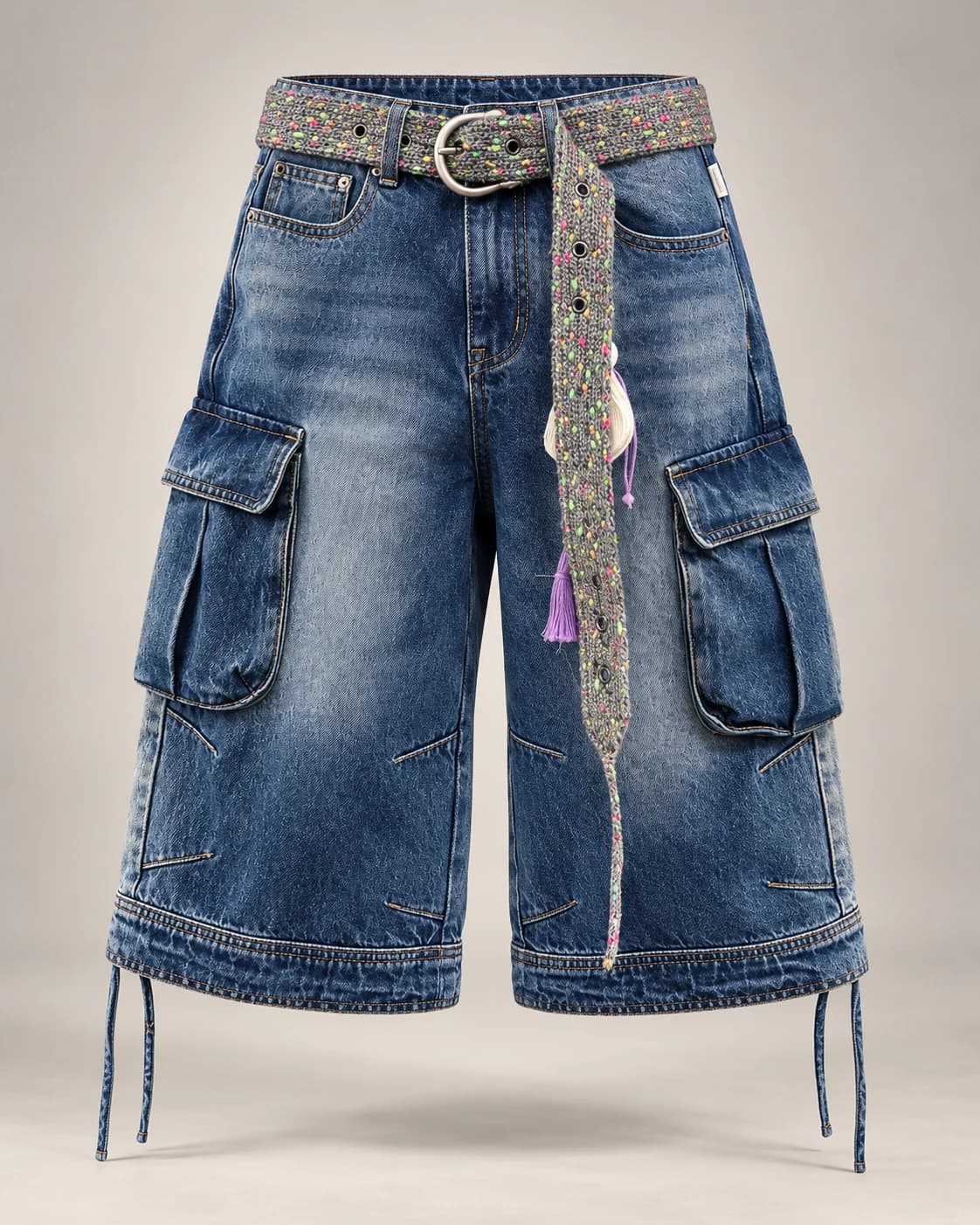 Vintage Blue Drawstring Cargo Shorts · AI custom design visualization