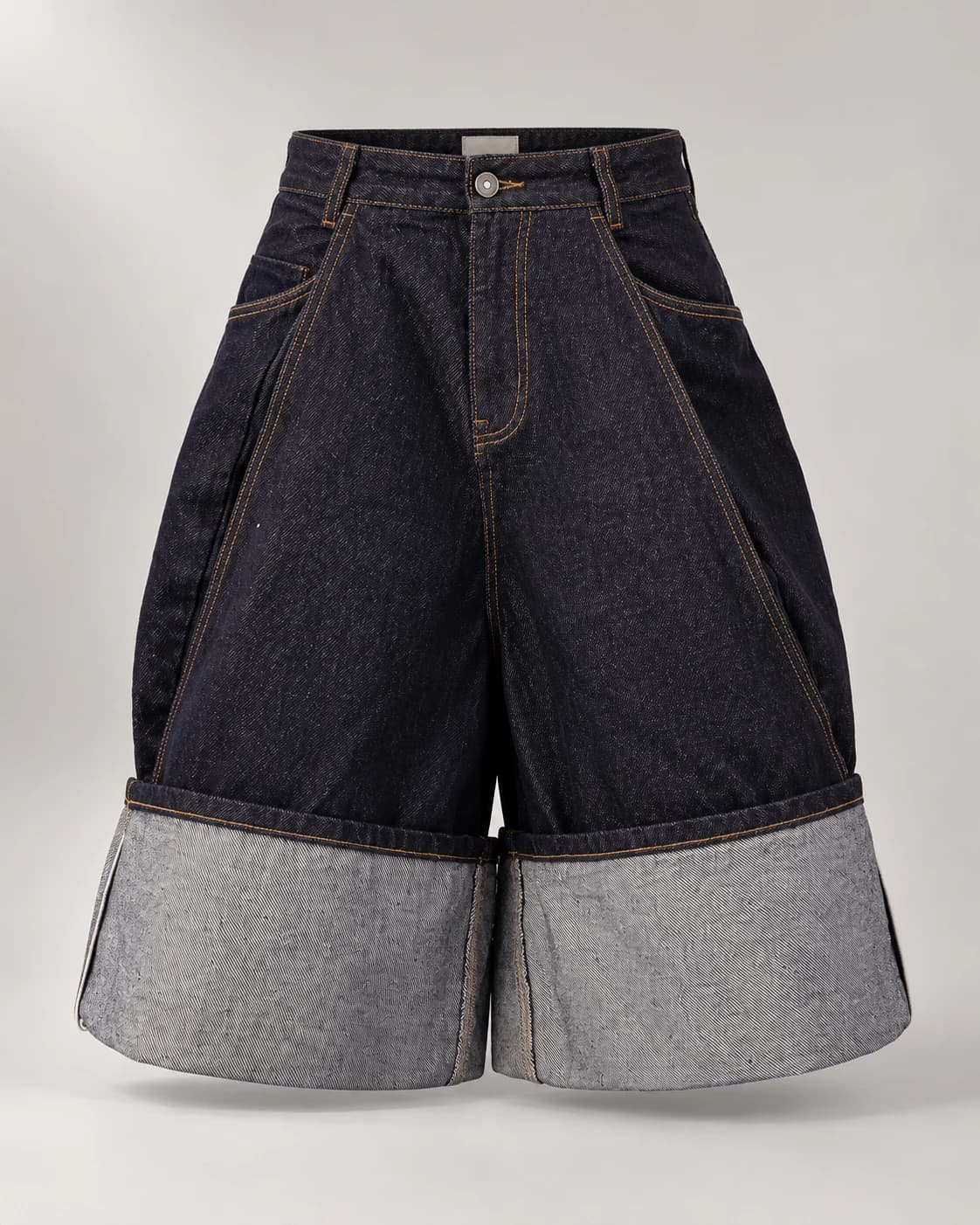 Dark Indigo Wide Cuff Denim Shorts · AI custom design visualization