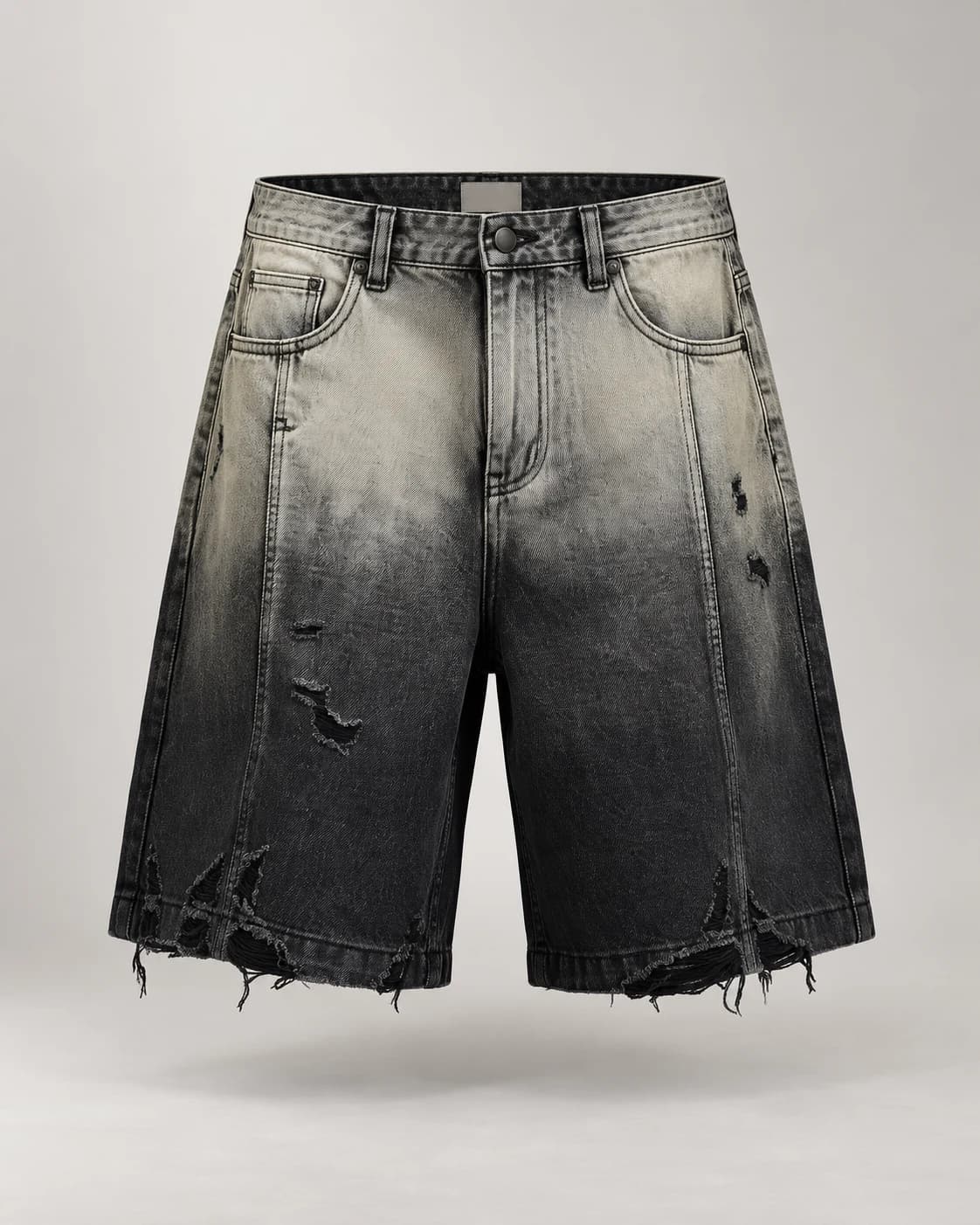 Black Grey Gradient Denim Shorts · AI custom design visualization