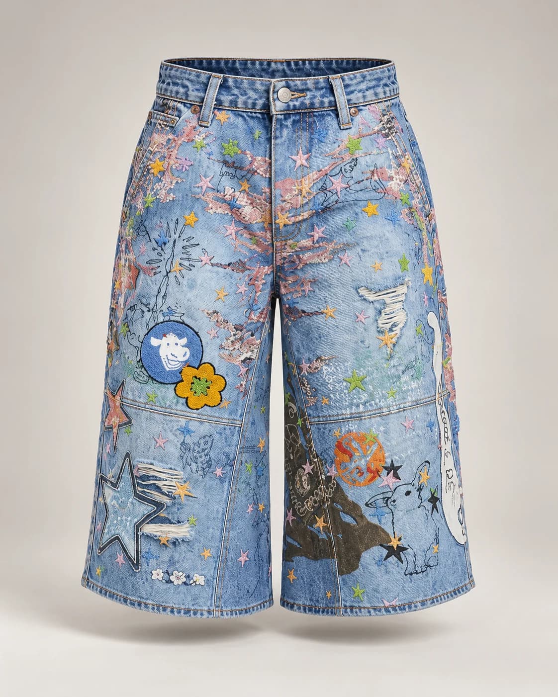 Light Blue Graffiti Denim Shorts · AI custom design visualization